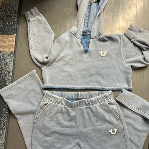 True Religion Light Blue Cropped Hoodie and Joggers